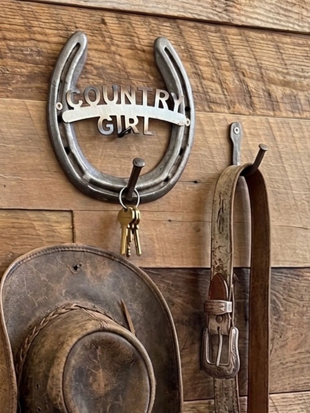 HandcraftedāCountry Girl Horseshoe Hook Western Metal Wall Decor Railroad Spike!